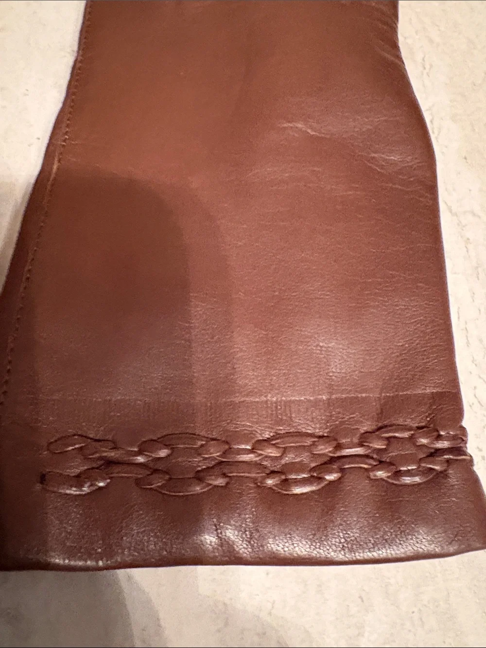 Van Raalte Women's Brown Leather Gloves with Braided Cuff